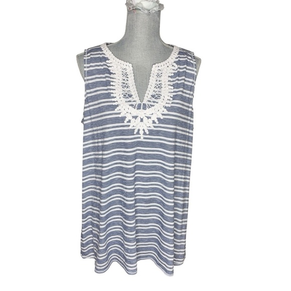 Max Studio Tops - Max Studio Women’s Crochet Front V-Neck Striped Tank Top Size 1X